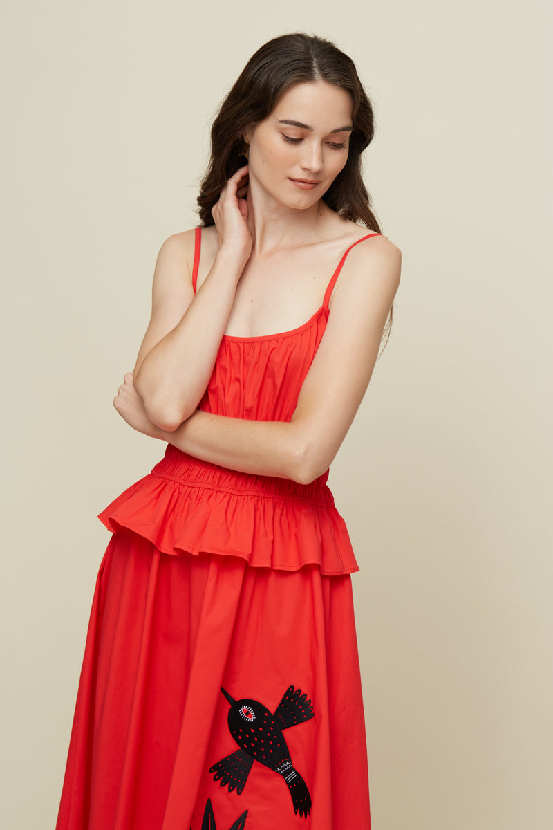 Dayse Birds & Palm Red Dress