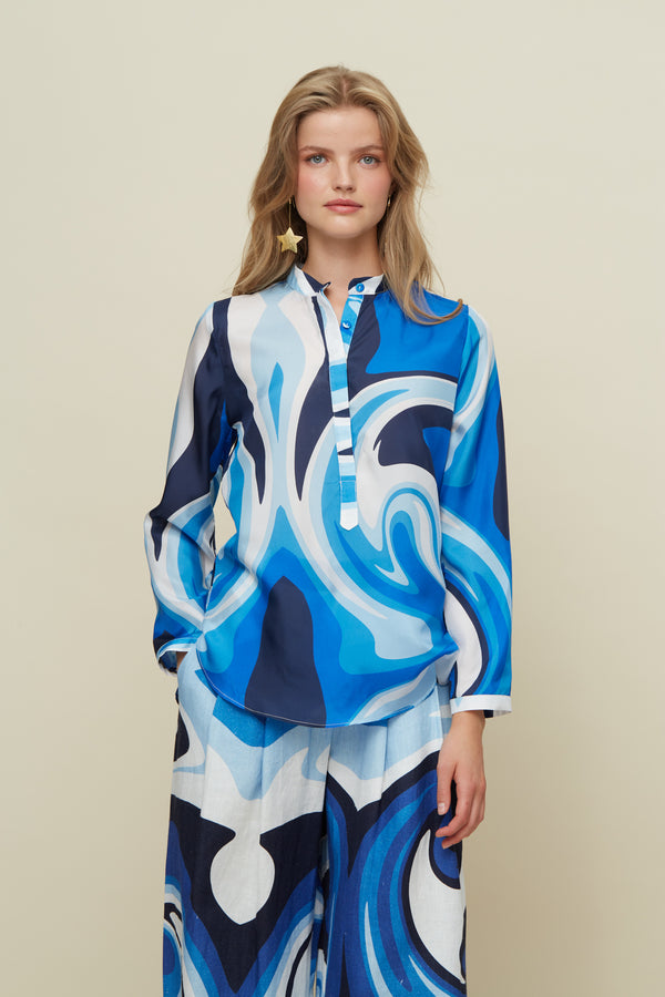 Metis Liquid Blue Silk Shirt