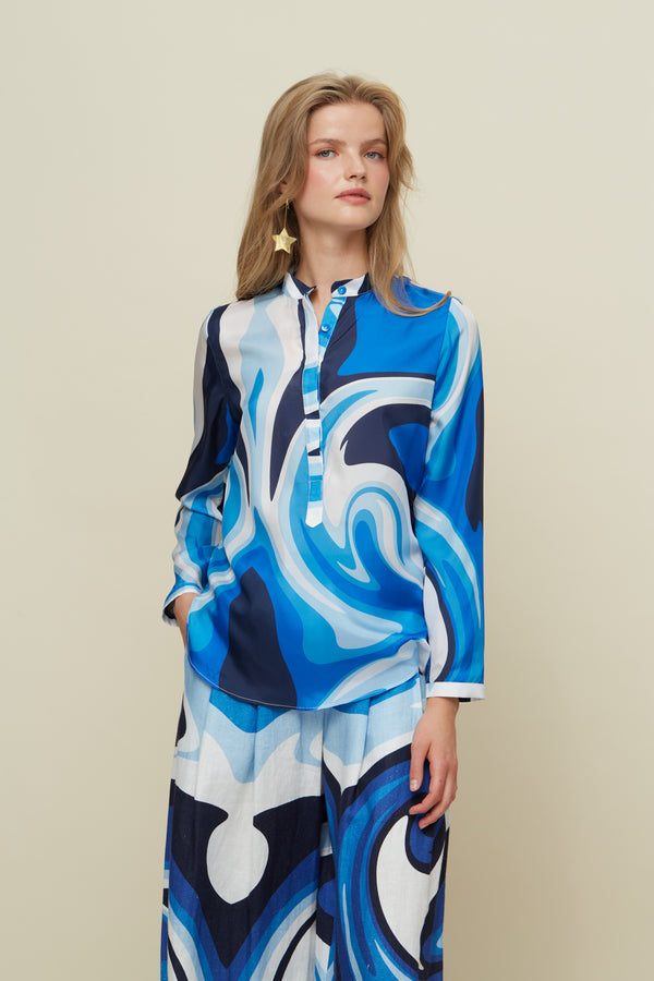 Metis Liquid Blue Silk Shirt