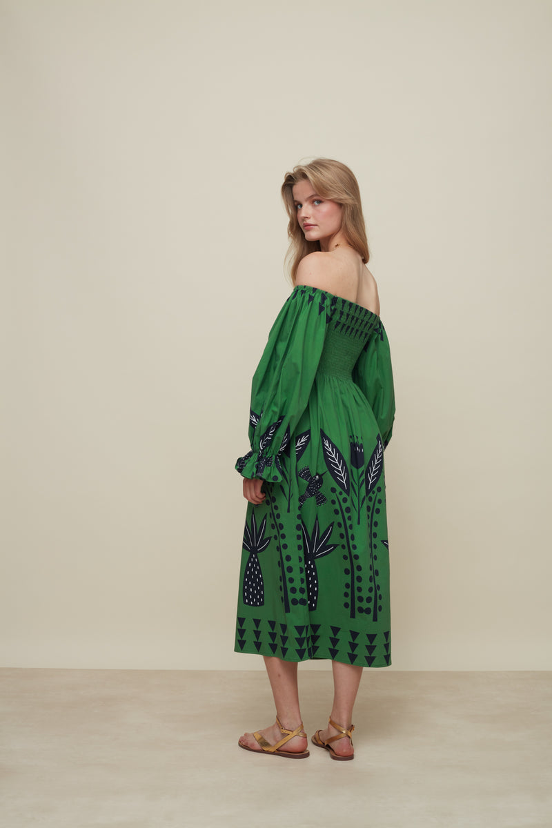 Hortencia Floresta Green Dress