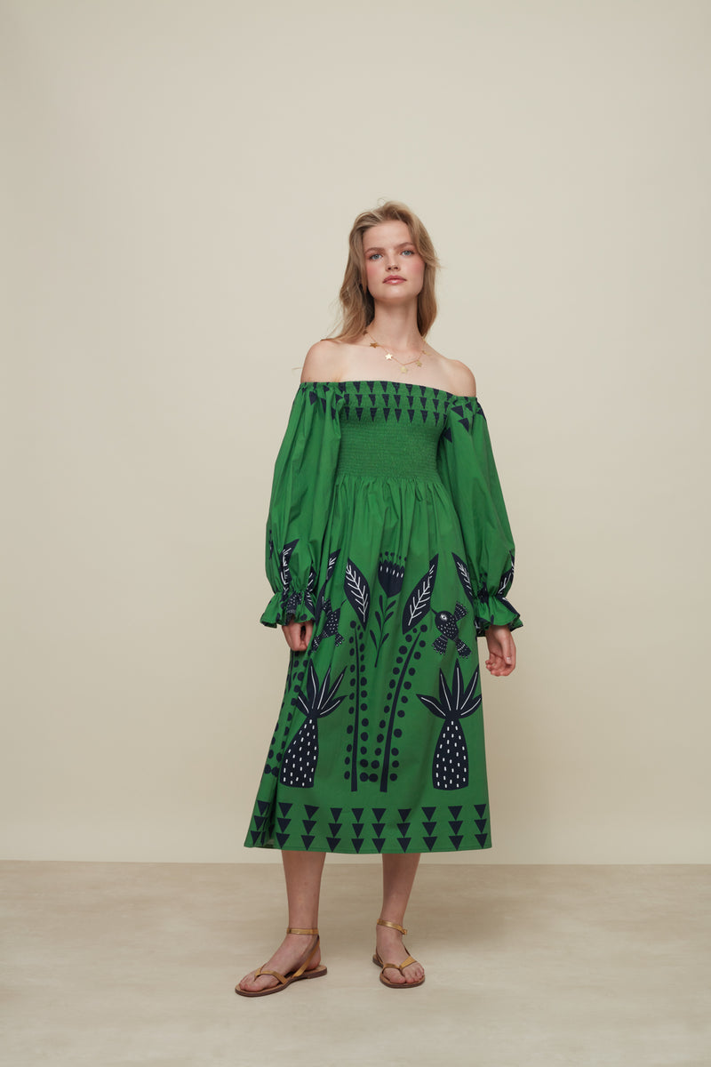 Hortencia Floresta Green Dress