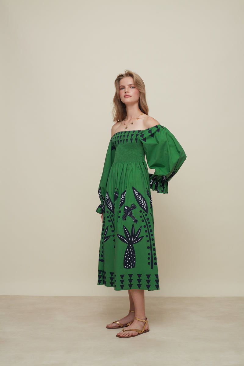 Hortencia Floresta Green Dress