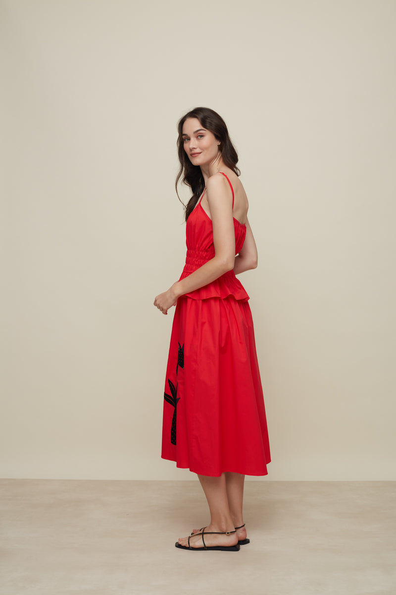 Dayse Birds & Palm Red Dress