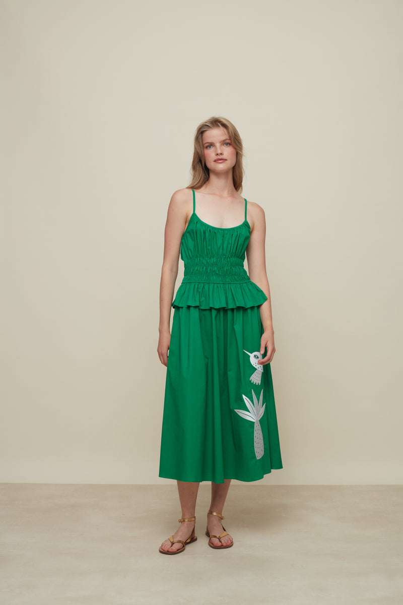 Dayse Birds & Palm Green Dress