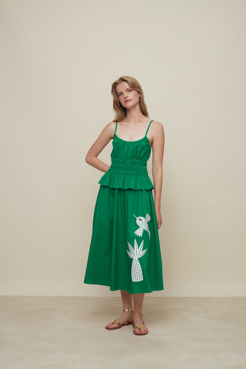 Dayse Birds & Palm Green Dress