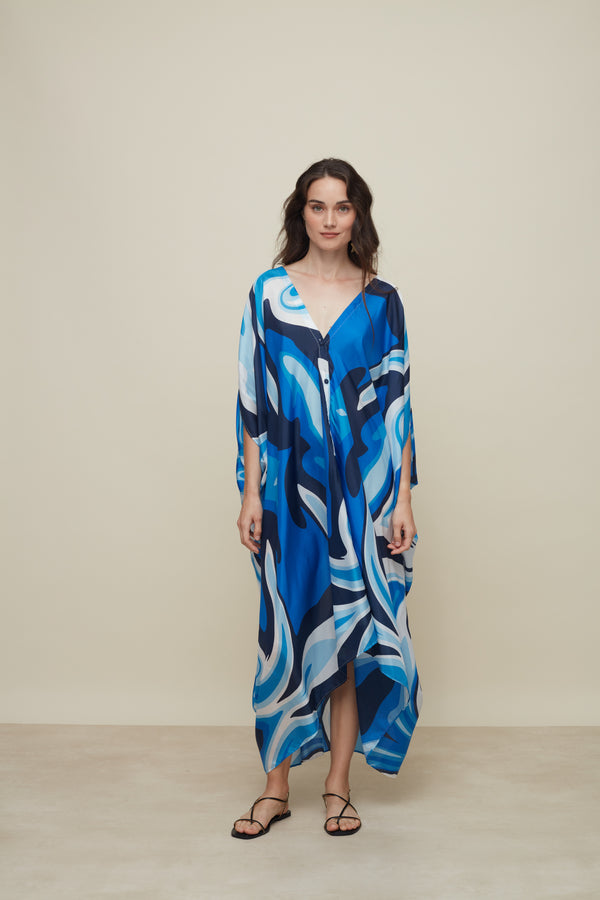 Ilectra Liquid Blue Silk Kaftan